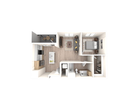 Floor plan for 1 bed, 1 bath, 750 sqft
